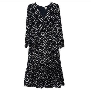 J.Crew Women’s Tiered Ruffle Maxi Dress Black White Long Sleeve Chiffon Cottage